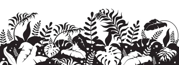 Follaje Tropical Silueta Negra Vector Ilustración Vegetación Salvaje Decoración Botánica — Vector de stock