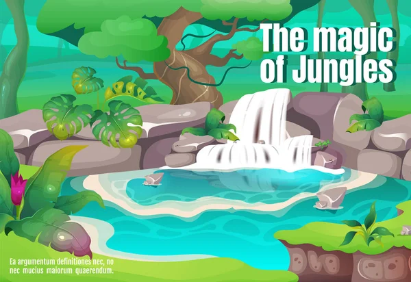 Магія Джунглів Плакат Плоский Векторний Шаблон Тропічні Ліси Екзотична Природа — стоковий вектор