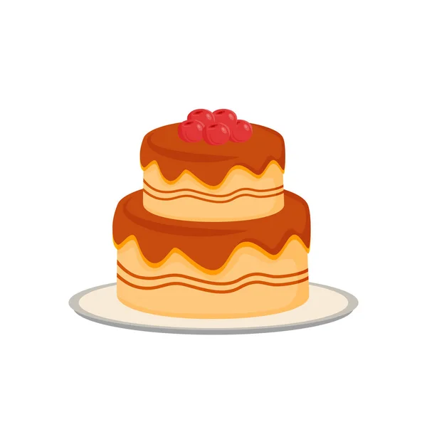Köstlicher Kuchen Cartoon Vektor Illustration Serviert Süßes Gebäck Cremige Bäckerei — Stockvektor