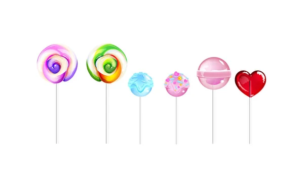 Pirulitos, doces de açúcar realista conjunto de ilustrações vetoriais —  Vetores de Stock