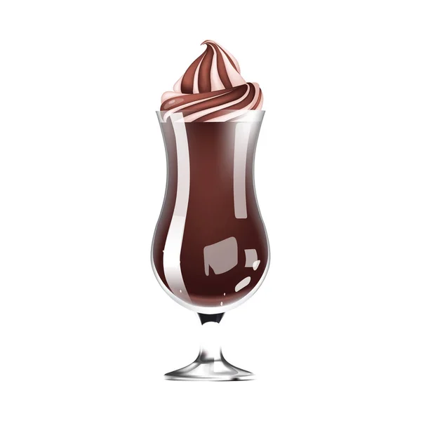 ホットチョコレート、ガラスの現実的なベクトルイラストの甘いデザート — ストックベクタ