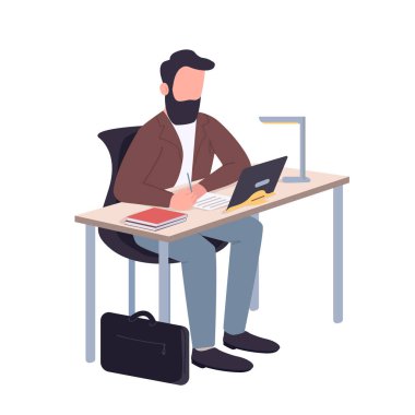 Ev renginde çalışan yüzü olmayan bir adam. Okul öğretmeni, web grafik tasarımı ve animasyonu için karikatür çizimi masasında oturuyor. Uzaktan eğitim, çevrimiçi dersler, webinar