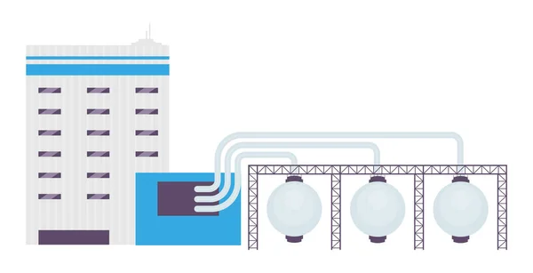 Illustration vectorielle de dessin animé pipeline industriel. Usine de construction et d'approvisionnement des camions-citernes objets plats de couleur. Matériel de traitement des ressources naturelles isolé sur fond blanc. Système de stockage de carburant — Image vectorielle