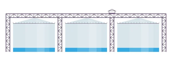 Industriella reservoarer tecknad vektor illustration. Tillverkningsanläggning, kemiska fabriker tankar platt färg objekt. Containrar för vatten och bränslematerial lagring isolerad på vit bakgrund — Stock vektor