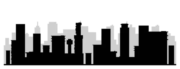 Ilustração moderna do vetor da silhueta preta da paisagem urbana. Metropolis contemporânea paisagem monocromática. Urban skyline 2d forma de desenho animado com arranha-céus. Centro de negócios, distrito financeiro —  Vetores de Stock