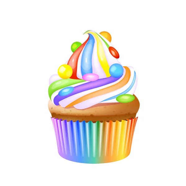 Cupcake, delicious creamy muffin realistic vector illustration — Stock Vector