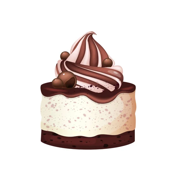 Tarta de queso, postre de chocolate ilustración vector realista — Vector de stock