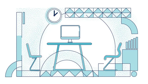 Moderne Büro-Coworking-Orte skizzieren Vektor-Illustrationen. Zeitgenössische offene Raumgestaltung Konturkomposition auf weißem Hintergrund. Eingerichtete Besprechungsraum einfachen Stil Zeichnung — Stockvektor