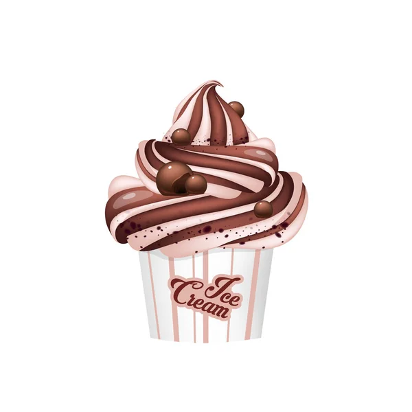 Glace au chocolat, dessert laiteux sucré illustration vectorielle réaliste — Image vectorielle