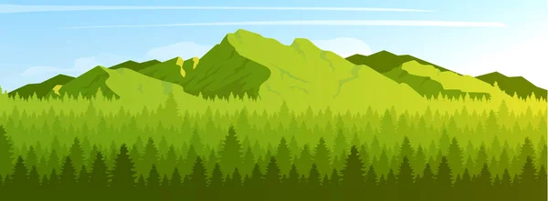 山と針葉樹林フラットカラーベクトルイラスト — ストックベクタ