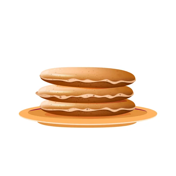 Pancakes stack on beige plate realistic vector illustration — Stock Vector