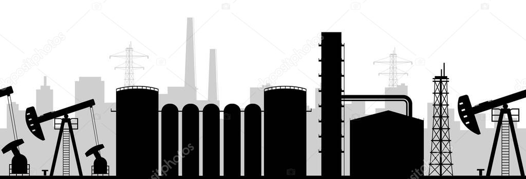 Oil manufacturing black silhouette seamless border