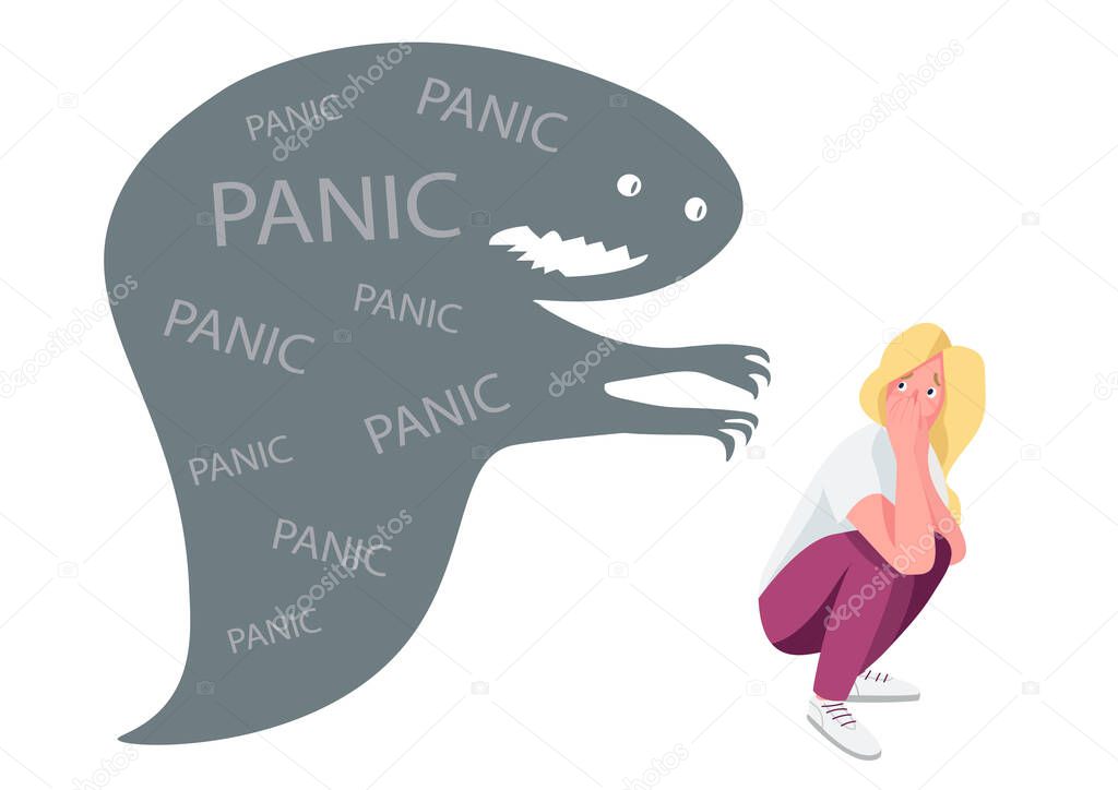 Woman with panic attack flat concept vector illustration