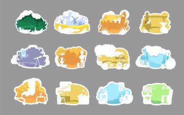 Tarihi manzaralar 2D vektör web pankartı, poster seti