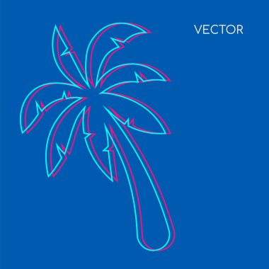 Palmiye ağacı düz renk vektör arka planı. Mavi arkaplandaki Glith palmiyesi. Hawaii bitkileri, plaj yaprakları. Tropik yaz tatili sosyal medya paylaşımı. Egzotik tatil beldesi web pankartı şablonu