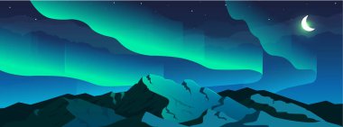 Aurora borealis phenomenon flat color vector illustration clipart