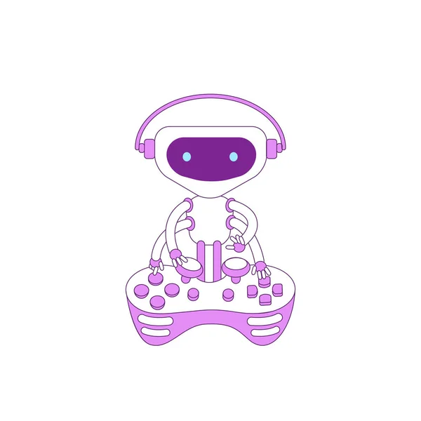 Robot grający konsolę joystick fioletowy obiekt liniowy. Gra wideo bot symbol cienkiej linii. Postać non player, technologia sztucznej inteligencji odizolowany zarys ilustracji na białym tle — Wektor stockowy