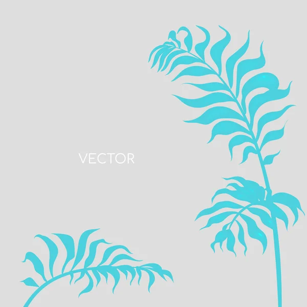 Rama botánica plana vector de color de fondo. Ramita de helecho azul sobre fondo gris pastel. Hojas florales. Vacaciones tropicales de verano social media post mock up. Plantilla de banner web de resort exótico — Vector de stock