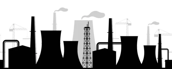 Bâtiments industriels urbains silhouette noire bordure sans couture — Image vectorielle