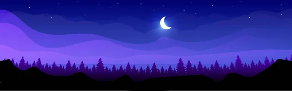 夜のフラットカラーベクトルイラストの山 — ストックベクタ