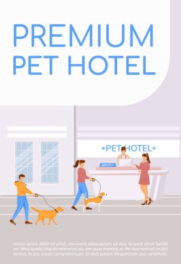 Premium pet otel poster düz vektör şablonu