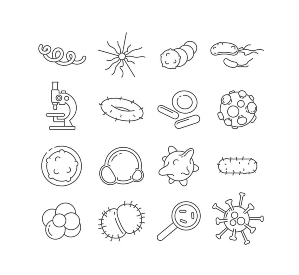 Conjunto de iconos de vectores de línea delgada de bacterias — Vector de stock
