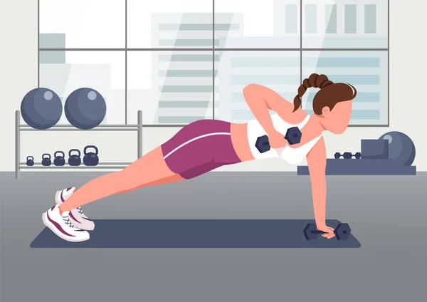 Push ups avec des haltères illustration vectorielle de couleur plate — Image vectorielle