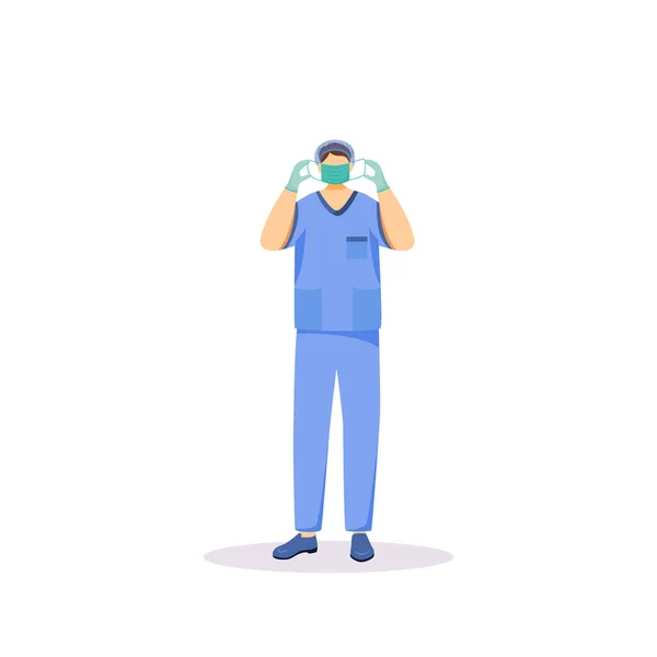Krankenschwester trägt Gesichtsmaske flachen Farbvektor gesichtslosen Charakter — Stockvektor