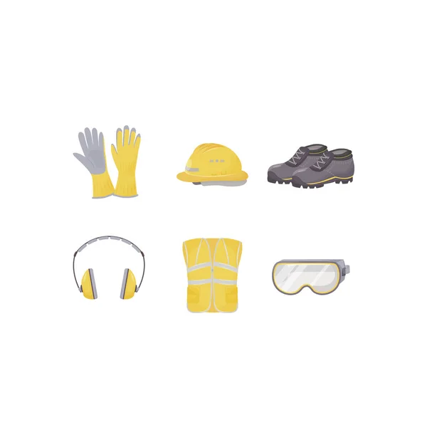 Ropa de trabajo, equipo de protección personal de color plano vector objetos conjunto — Vector de stock