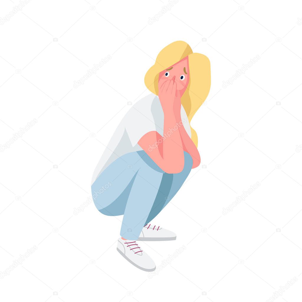 Terrified woman flat color vector detailed character