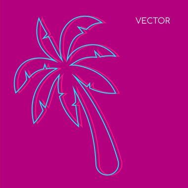 Palmiye ağacı düz renk vektör arka planı. Pembe arka planda Glith palmiye ağacı. Hawaii bitkileri, plaj yaprakları. Tropik yaz tatili sosyal medya paylaşımı. Egzotik tatil beldesi web pankartı şablonu