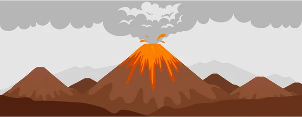 Erupção vulcânica ilustração vetorial de cor plana — Vetor de Stock