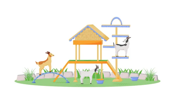 Cabra en playhouse color plano vector carácter — Vector de stock