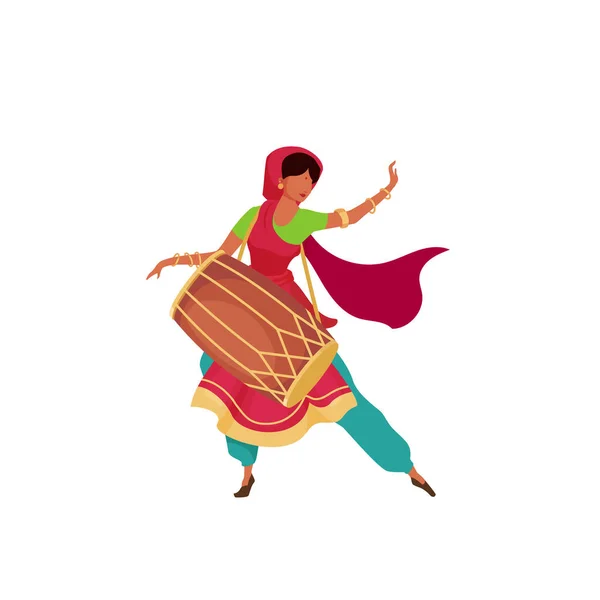 Donna indiana con tamburo colore piatto vettore personaggio senza volto — Vettoriale Stock