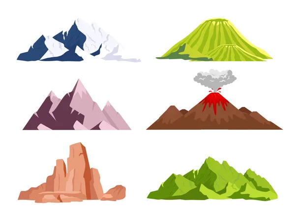 Montagnes ensemble d'objets vectoriels de couleur plate — Image vectorielle