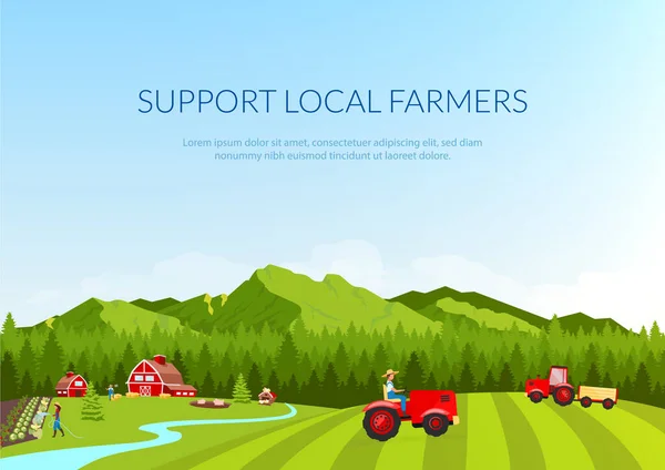 Yerel çiftçileri destekle sancak düz vektör şablonu — Stok Vektör