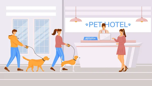 Pet hotel hall cor plana vetor ilustração —  Vetores de Stock