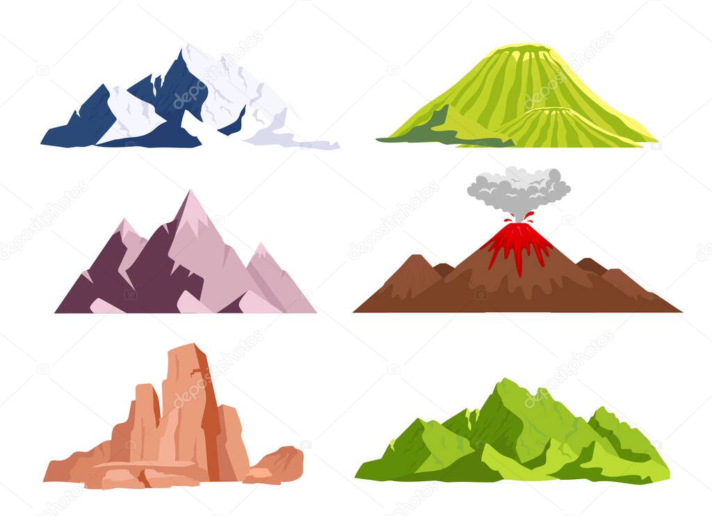 Mountains flat color vector objects set