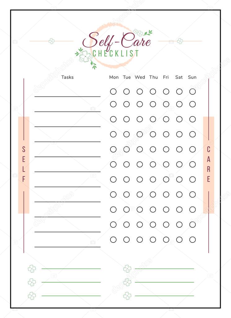 Self care checklist minimalist planner page design