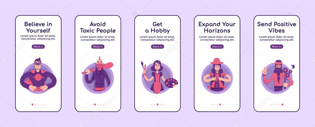 Psychological advices onboarding mobile app screen flat vector template