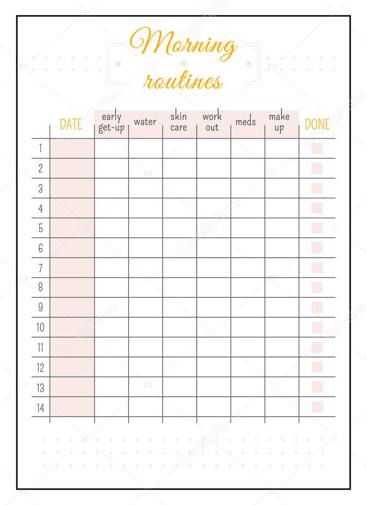Daily routine calendar minimalist planner page design