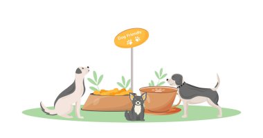 Köpek dostu kafe düz renk vektör karakteri. Kahve dükkanında şirin bir köpek yavrusu. Evcil hayvanlar için tedavi. Evcil hayvan girdisi web grafik tasarımı ve animasyonu için izole çizgi film çizimine izin verdi