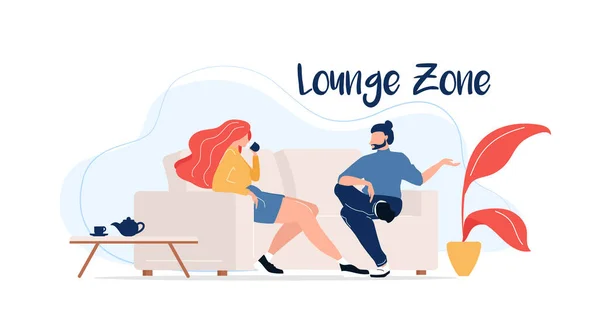 Lounge Zóna Lapos Színű Vektor Arctalan Karakterek Munkatársak Teát Isznak — Stock Vector