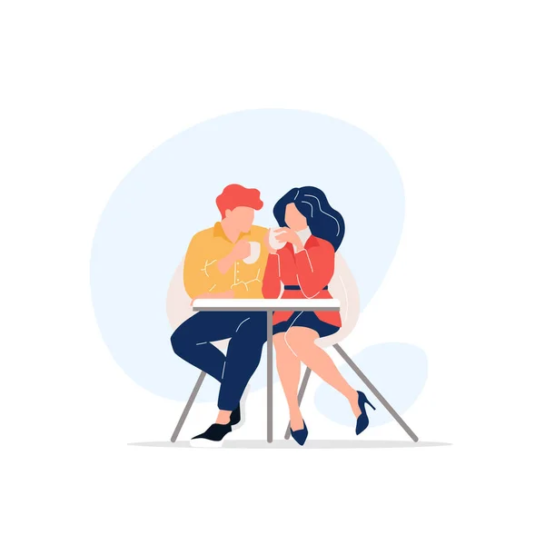 Couple drinking tea flat color vector faceless characters. Wife and husband in cafe. Table for two. Teenagers on date isolated cartoon illustration for web graphic design and animation