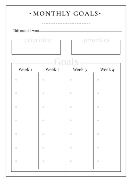 Diseño Página Planificador Minimalista Tareas Mensuales Prioridades Buzón Notas Escribe — Archivo Imágenes Vectoriales