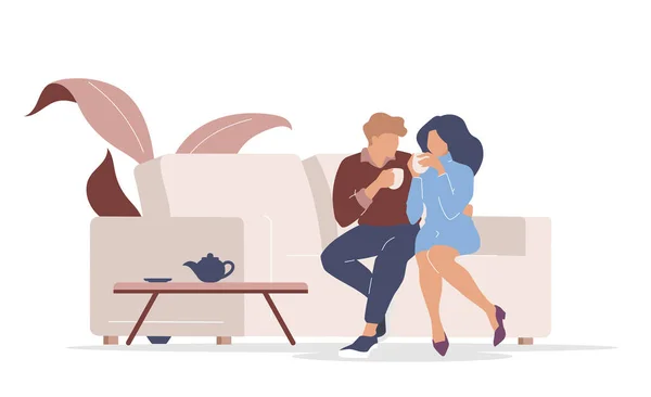 日付フラットカラーベクトル顔なし文字のカップル カフェで彼氏と彼女 男性と女性は ウェブグラフィックデザインとアニメーションのためのコーヒー孤立した漫画イラストを抱擁し — ストックベクタ