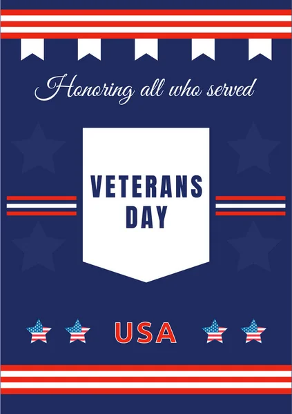 American Veterans Day Poster Modelo Vetorial Plana Cerimônia Comemorativa Dos — Vetor de Stock