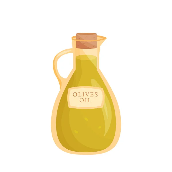 Olive Olio Brocca Vetro Cartone Animato Vettoriale Illustrazione Acidi Grassi — Vettoriale Stock