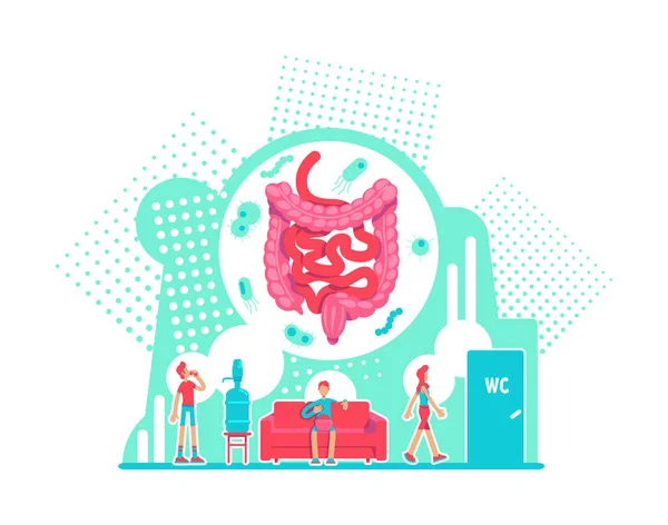 Digestive system health care flat concept vector illustration. Anatomy of large intestine. Disease prevention. Healthy lifestyle 2D cartoon characters for web design. Physical wellness creative idea