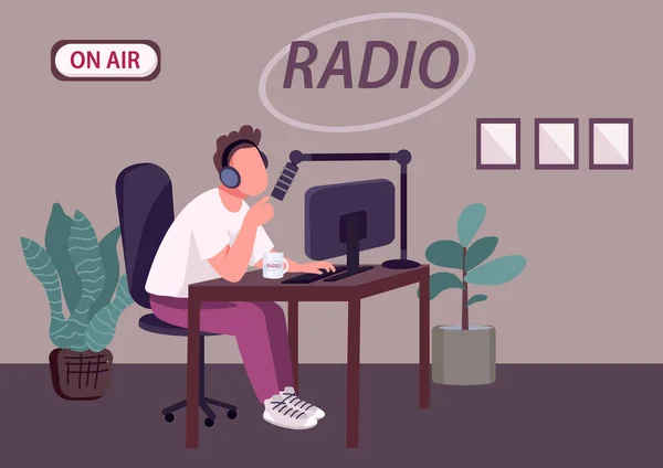 Podcast Radio Mostra Illustrazione Vettoriale Colori Piatte Radiofonico Professionista Conduttore — Vettoriale Stock